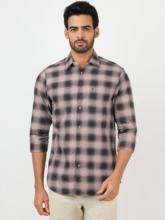 Check Long Sleeves Pale Silver & Olive Black (100% Cotton)