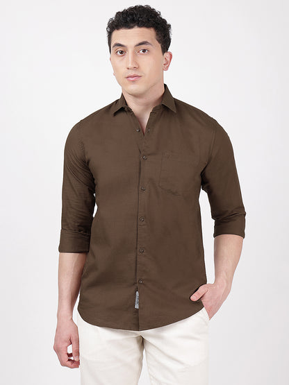 Solid Full Sleeves Brown Slub Twill