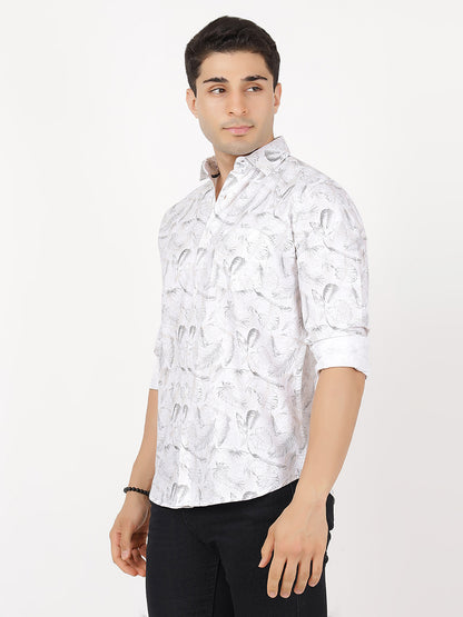 Print Long Sleeves White Brown Floral Print