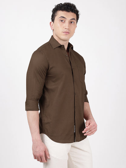 Solid Full Sleeves Brown Slub Twill