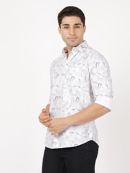 Print Long Sleeves White Brown Floral Print