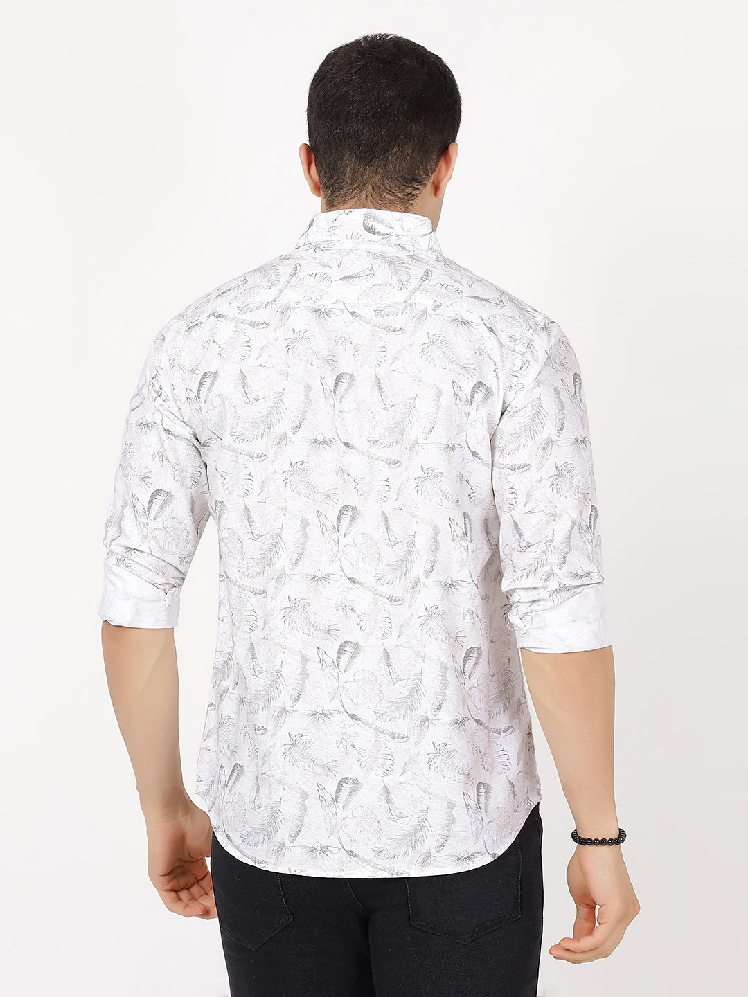 Print Long Sleeves White Brown Floral Print