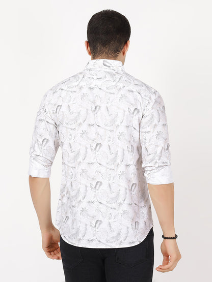 Print Long Sleeves White Brown Floral Print