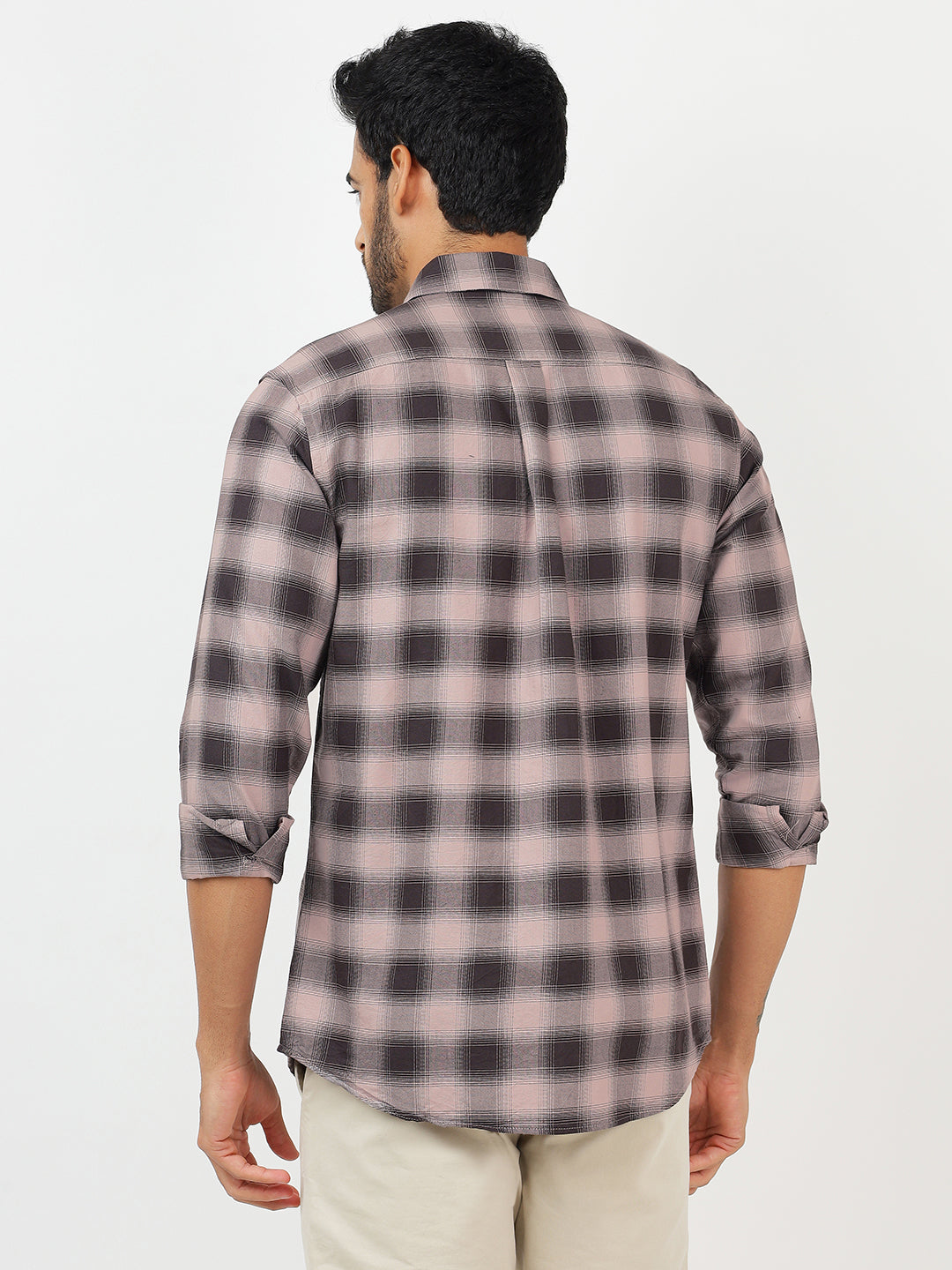 Check Long Sleeves Pale Silver & Olive Black (100% Cotton)