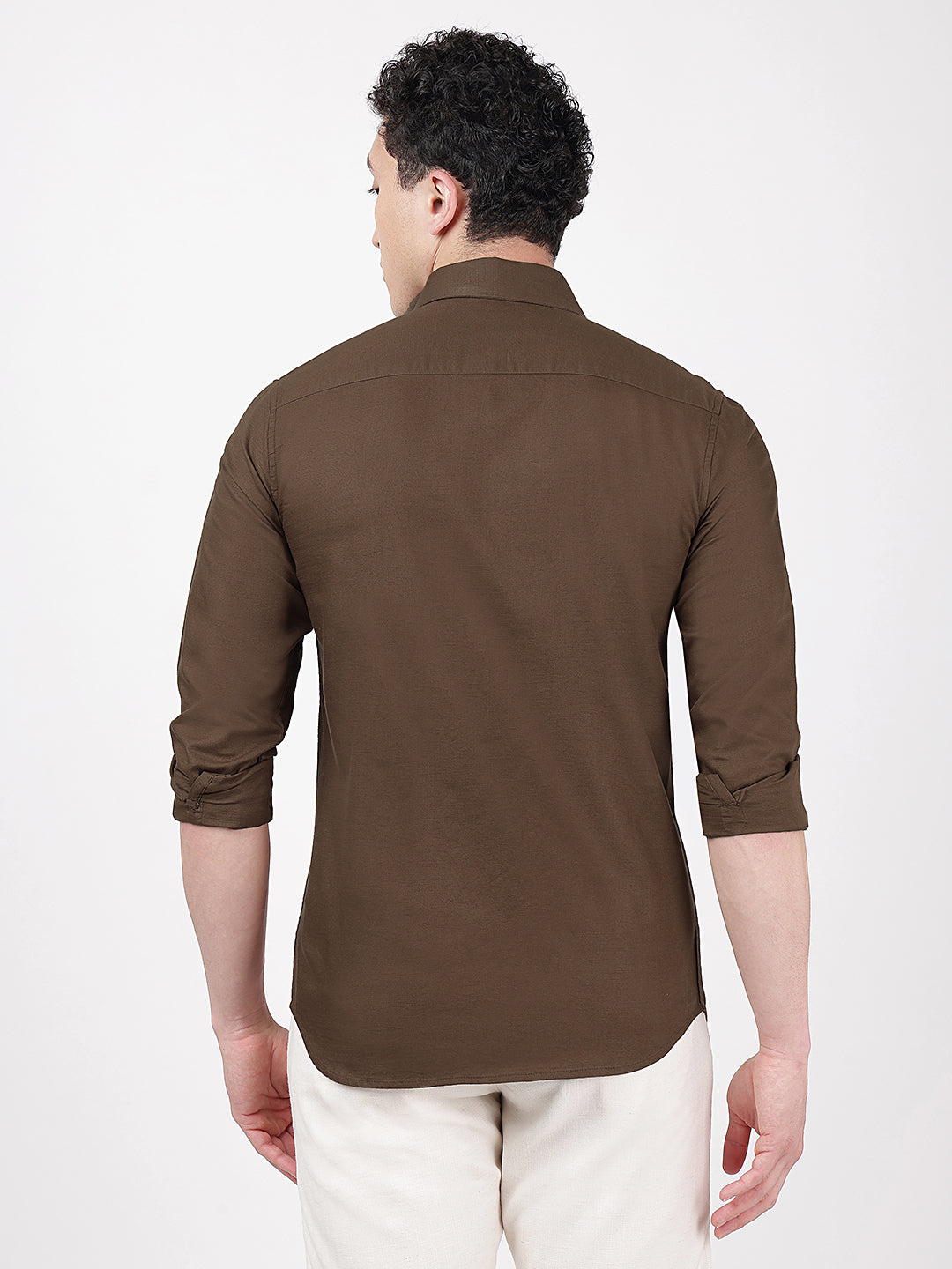 Solid Full Sleeves Brown Slub Twill