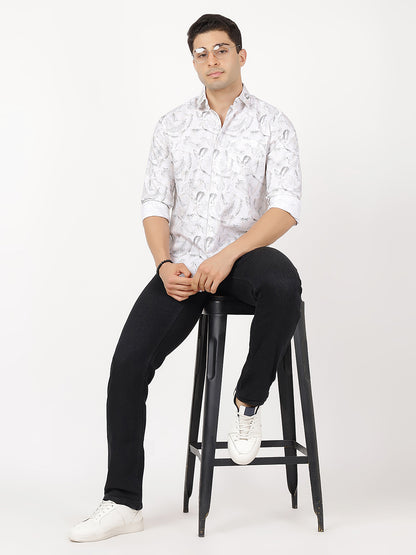 Print Long Sleeves White Brown Floral Print