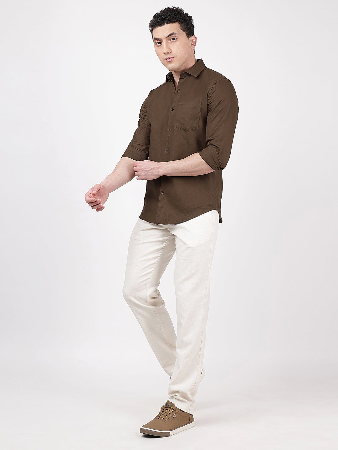 Solid Full Sleeves Brown Slub Twill