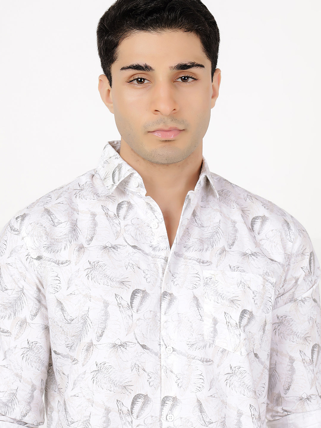 Print Long Sleeves White Brown Floral Print