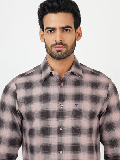 Check Long Sleeves Pale Silver & Olive Black (100% Cotton)