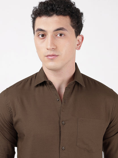 Solid Full Sleeves Brown Slub Twill