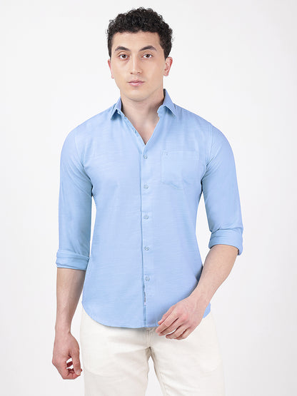 Solid Full Sleeves Light Blue Slub-Twill