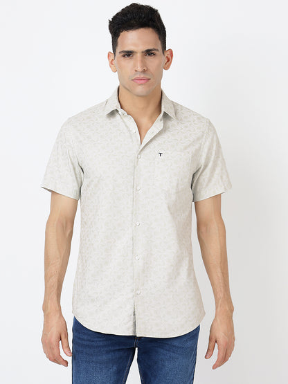 Printed Short Sleeves Grey Geometric Prints (100% Cotton)