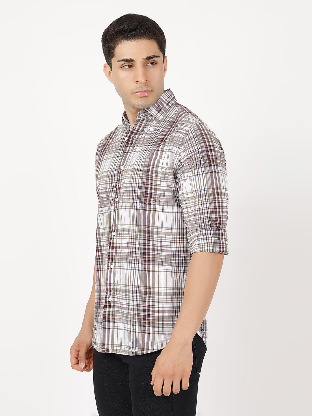 Check Long Sleeves Burgundy & Light Green Large Check (100% Cotton)