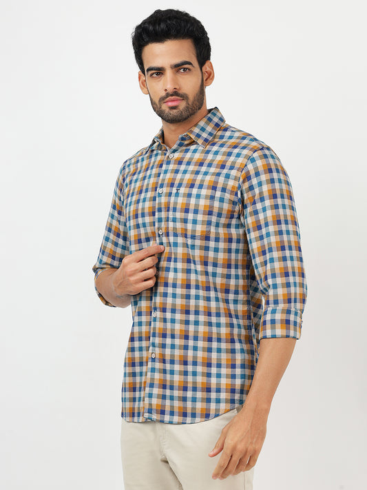 Check Long Sleeves Navy & Yellow (100% Cotton)