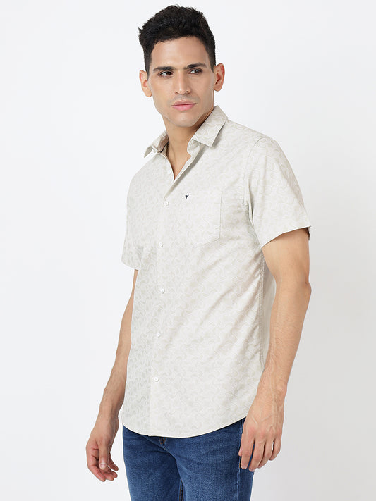 Printed Short Sleeves Grey Geometric Prints (100% Cotton)