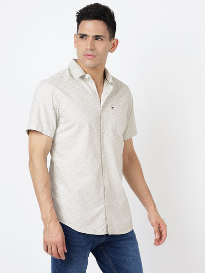Printed Short Sleeves Grey Geometric Prints (100% Cotton)
