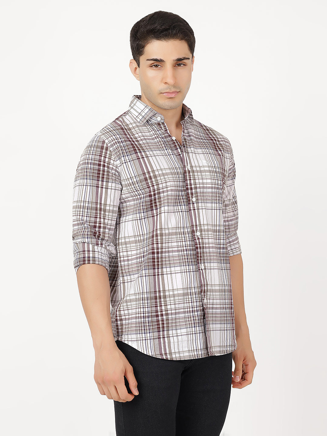 Check Long Sleeves Burgundy & Light Green Large Check (100% Cotton)