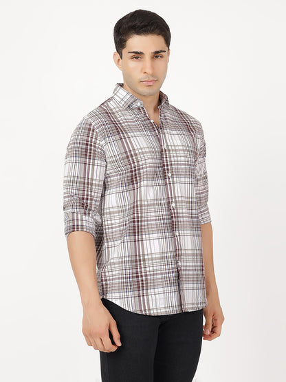 Check Long Sleeves Burgundy & Light Green Large Check (100% Cotton)