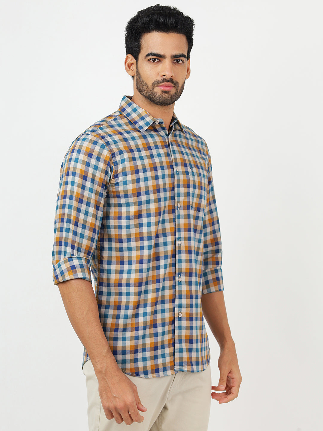 Check Long Sleeves Navy & Yellow (100% Cotton)