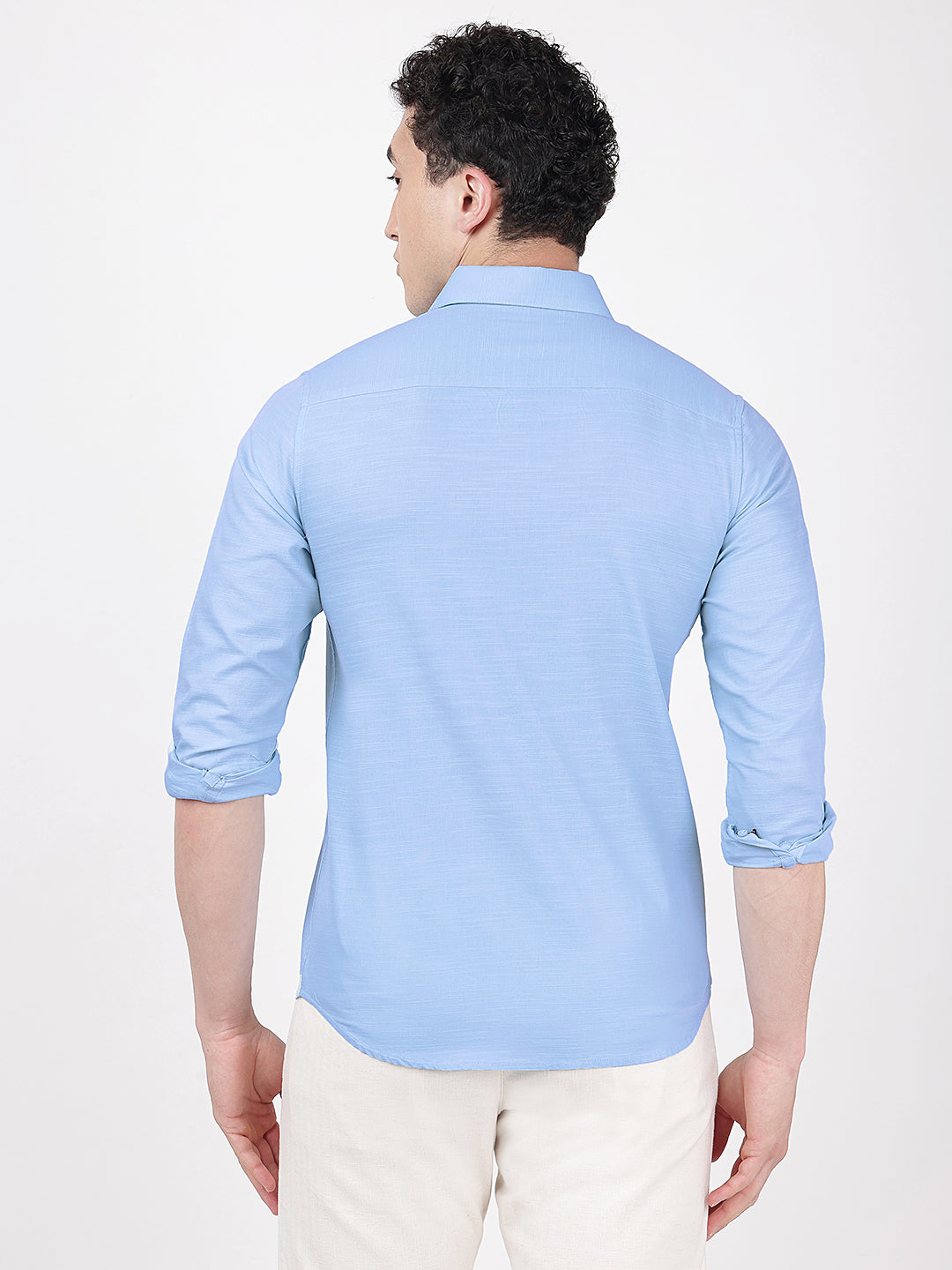 Solid Full Sleeves Light Blue Slub-Twill
