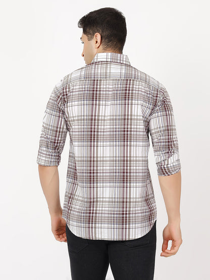 Check Long Sleeves Burgundy & Light Green Large Check (100% Cotton)