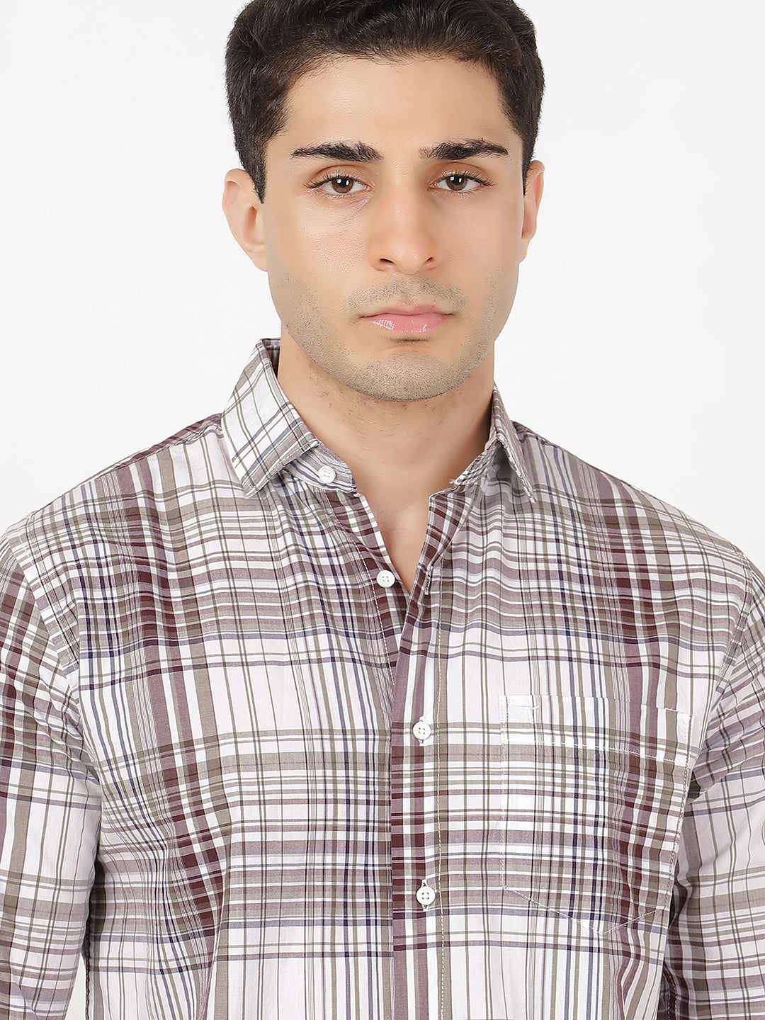 Check Long Sleeves Burgundy & Light Green Large Check (100% Cotton)