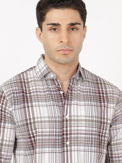Check Long Sleeves Burgundy & Light Green Large Check (100% Cotton)