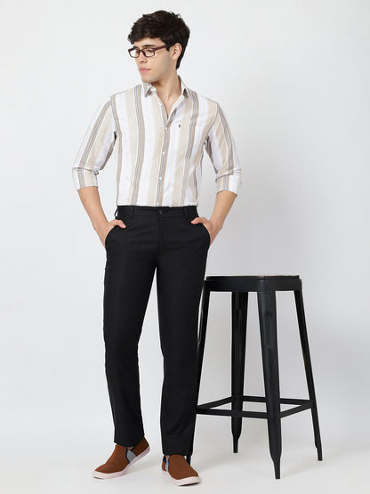 Striped Long Sleeves Classic Dark Beige And White (100% Cotton)