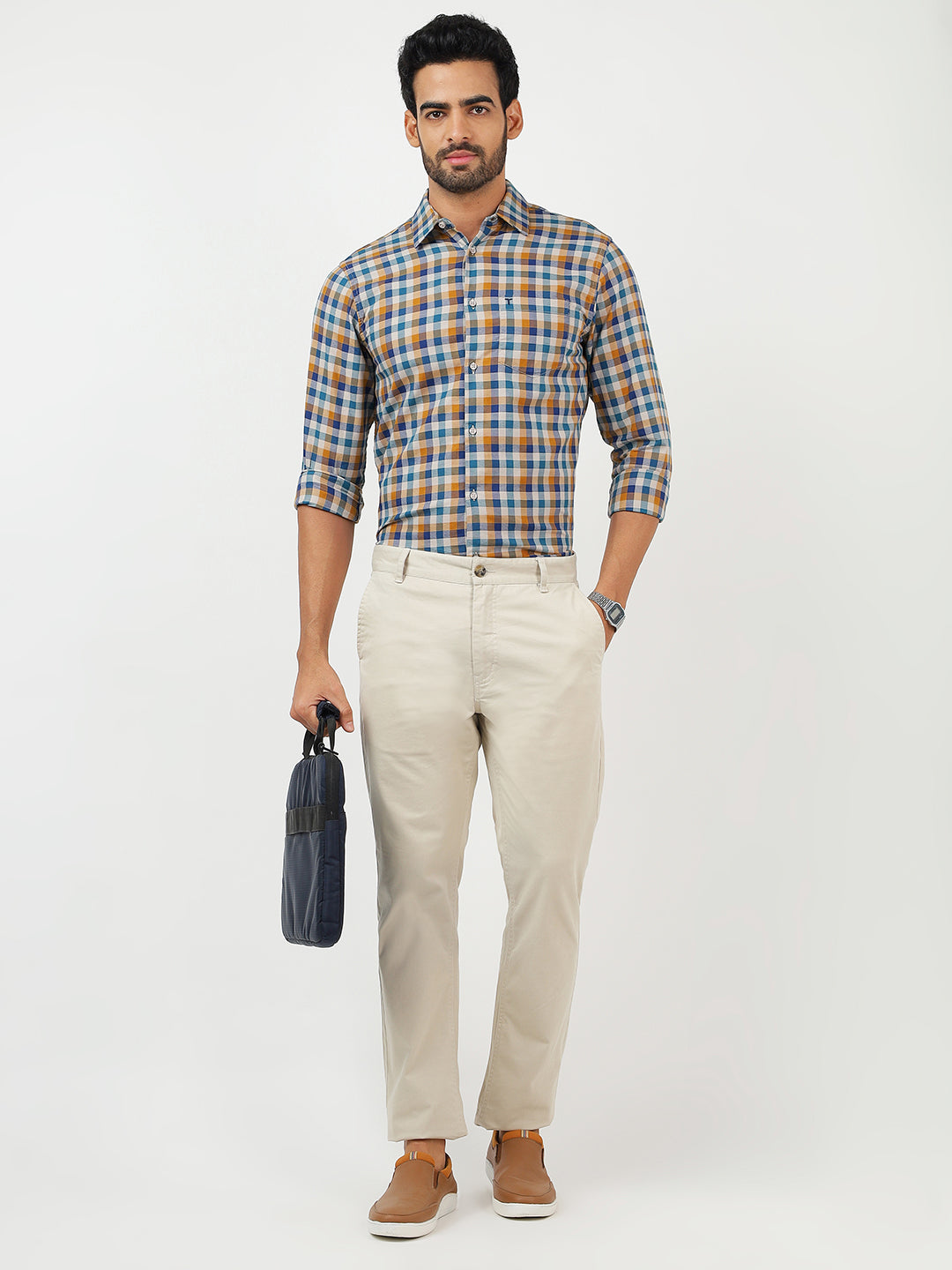 Check Long Sleeves Navy & Yellow (100% Cotton)