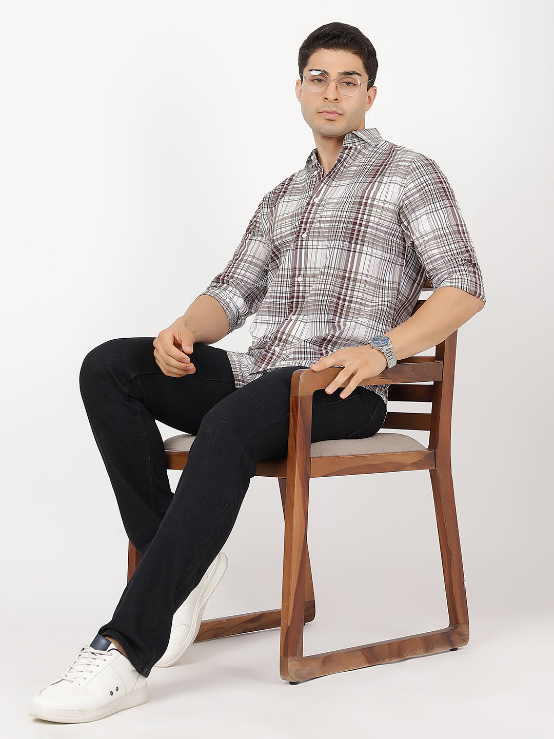 Check Long Sleeves Burgundy & Light Green Large Check (100% Cotton)