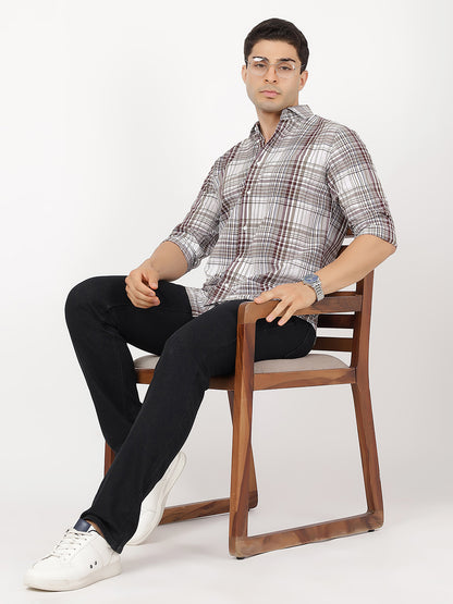 Check Long Sleeves Burgundy & Light Green Large Check (100% Cotton)