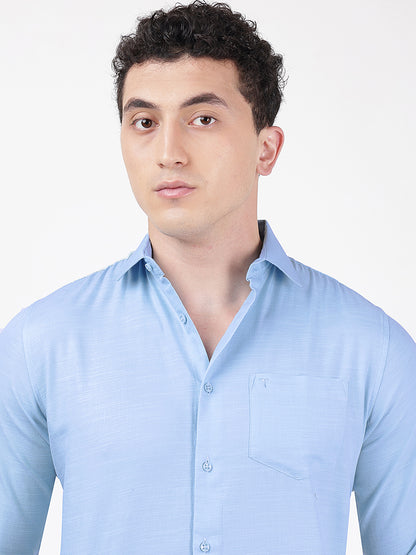 Solid Full Sleeves Light Blue Slub-Twill
