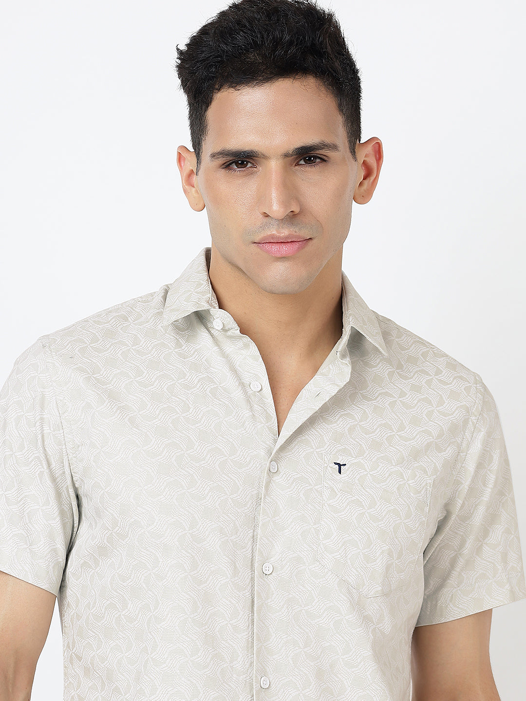 Printed Short Sleeves Grey Geometric Prints (100% Cotton)