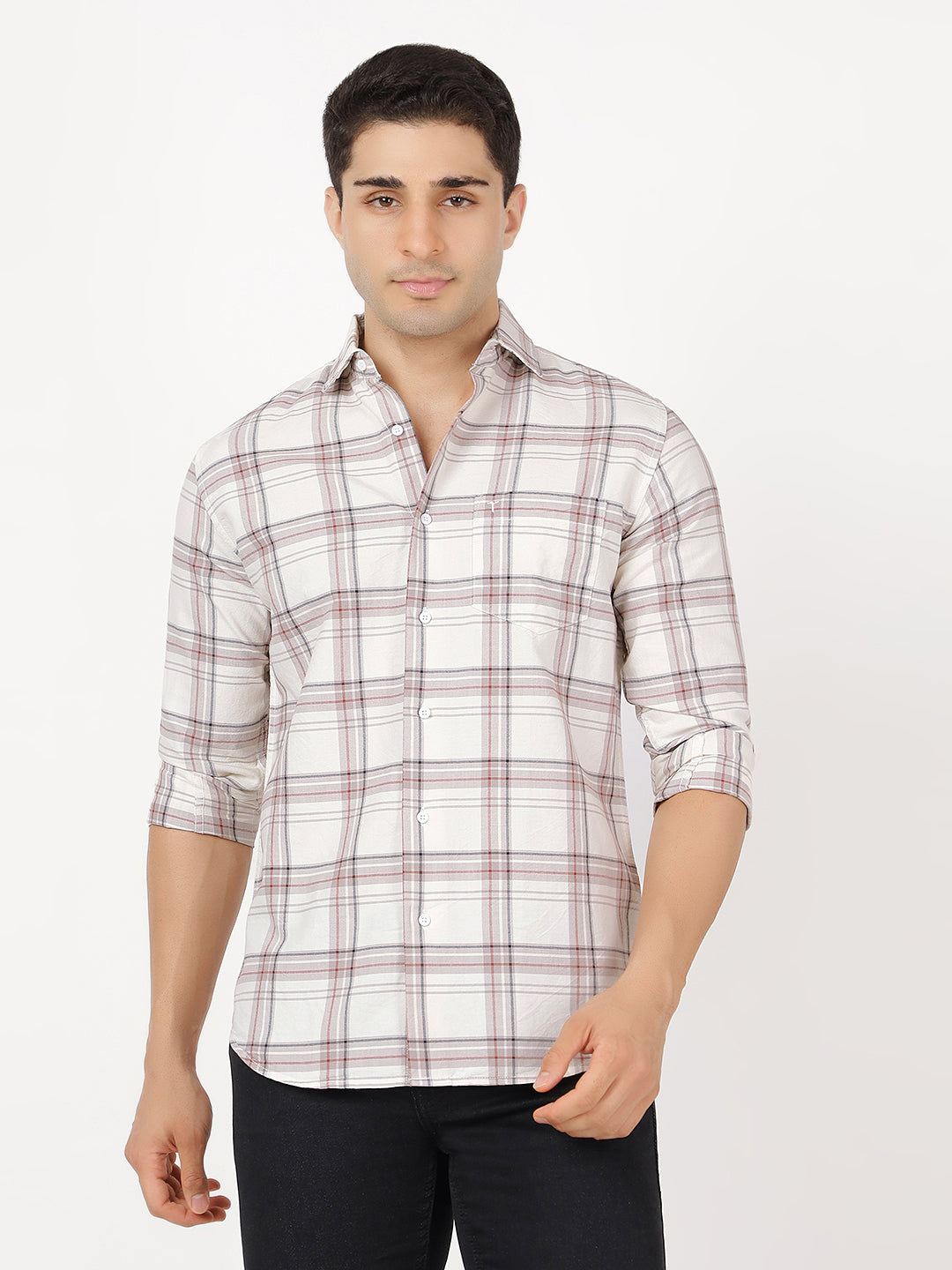 Check Long Sleeves Red, Black, Wine & White Large Check (100% Cotton)