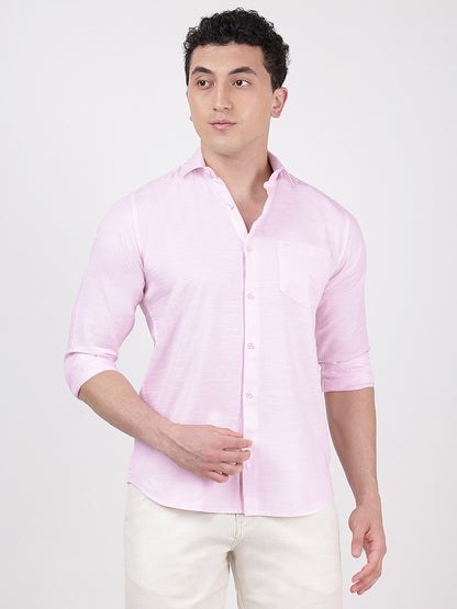 Solid Full Sleeves Baby Pink Slub Twill