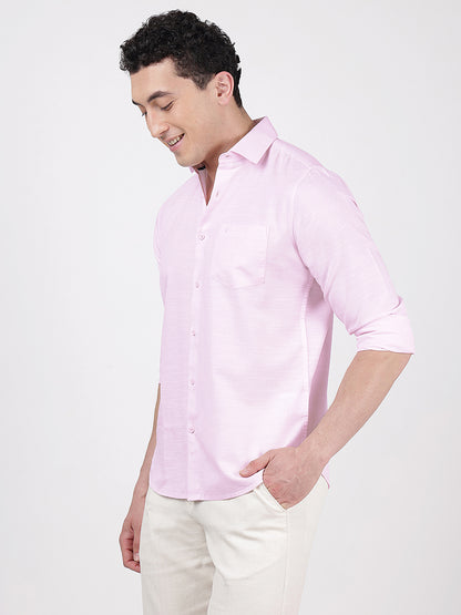 Solid Full Sleeves Baby Pink Slub Twill