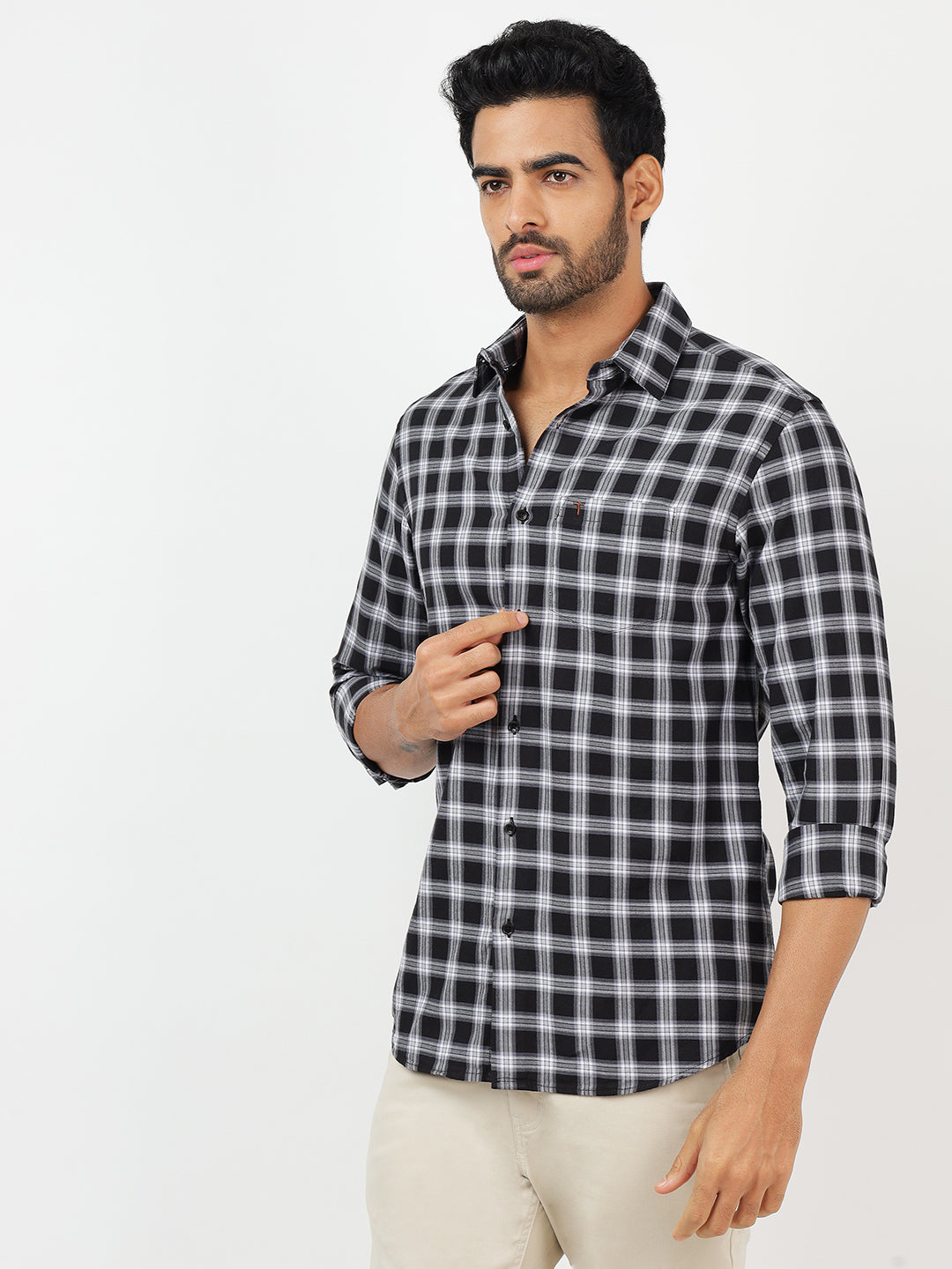 Check Long Sleeves Black & White (100% Cotton)