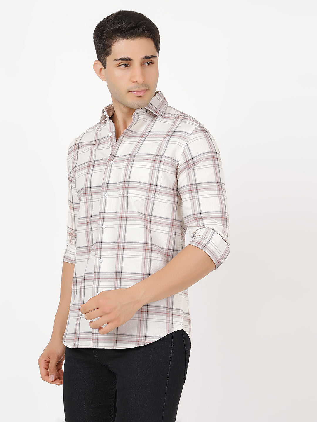 Check Long Sleeves Red, Black, Wine & White Large Check (100% Cotton)