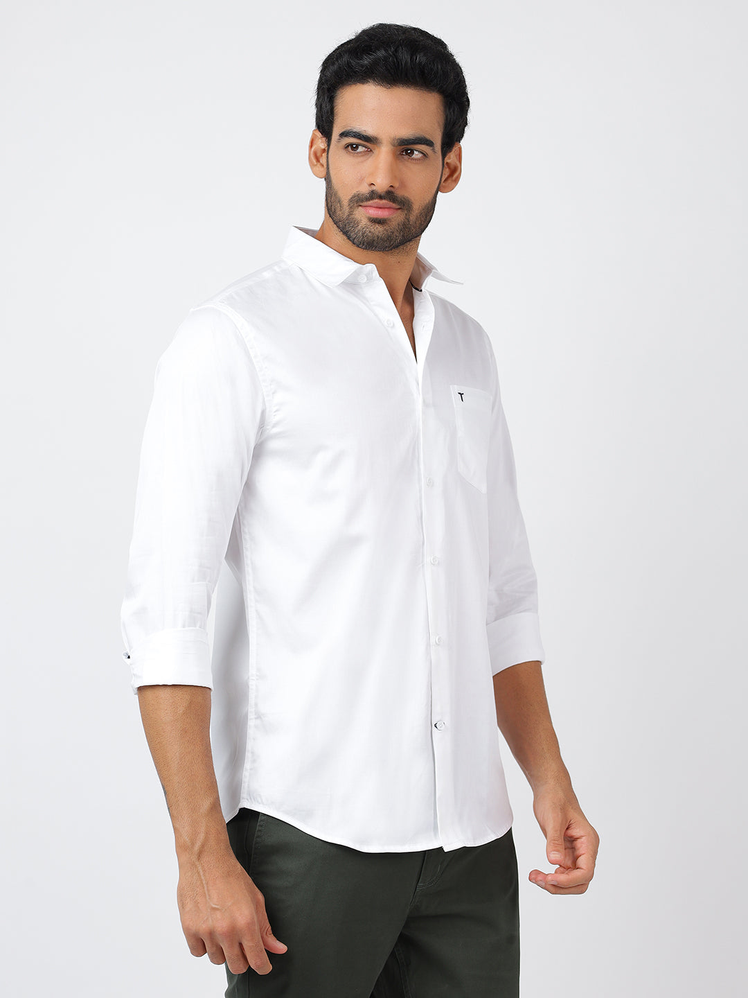 Solid Long Sleeves White Satin (100% Cotton)