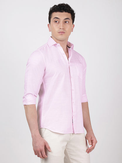 Solid Full Sleeves Baby Pink Slub Twill