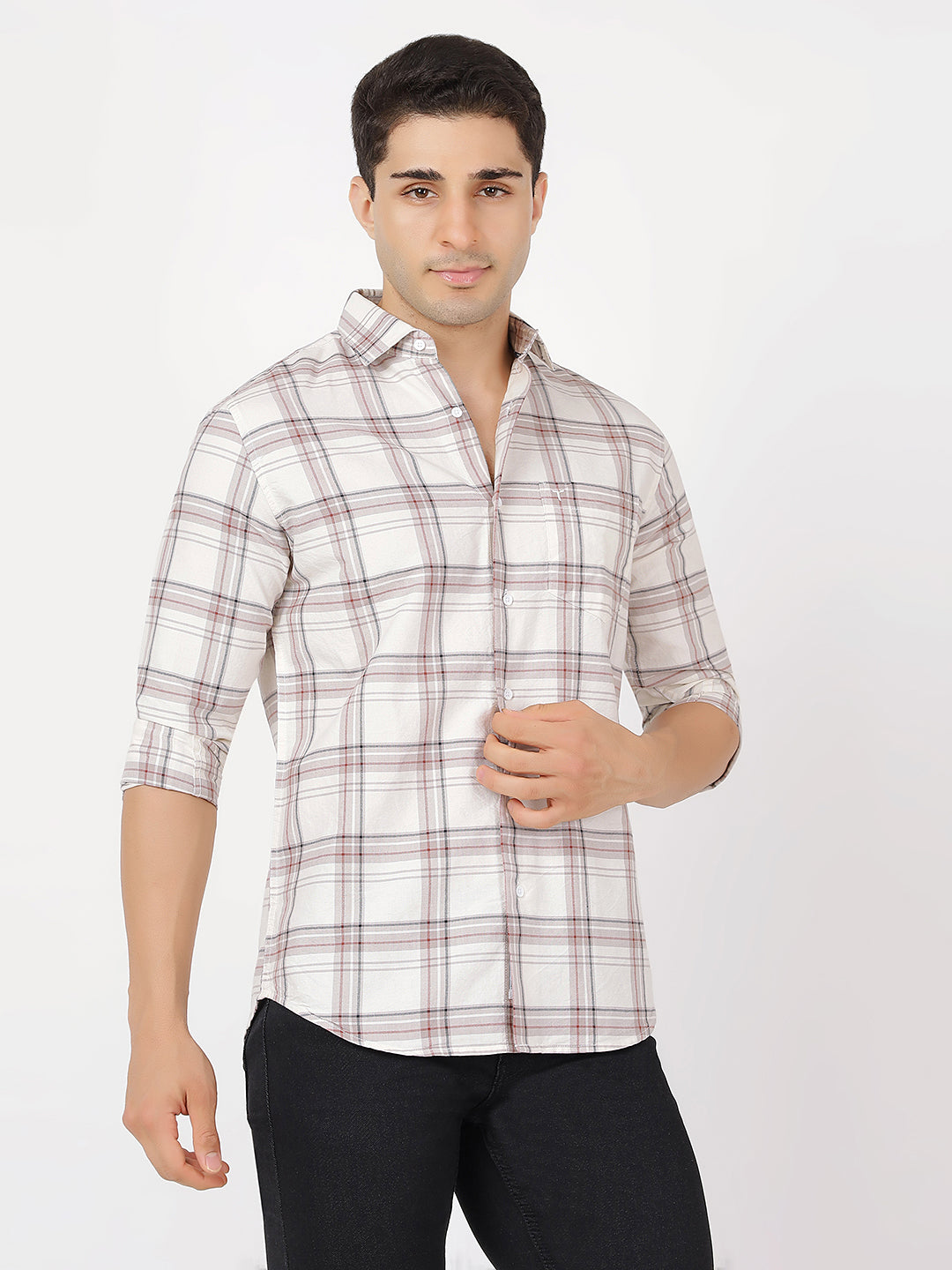 Check Long Sleeves Red, Black, Wine & White Large Check (100% Cotton)