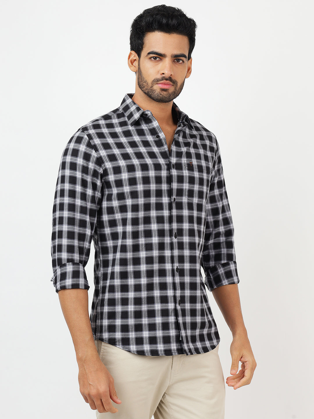 Check Long Sleeves Black & White (100% Cotton)