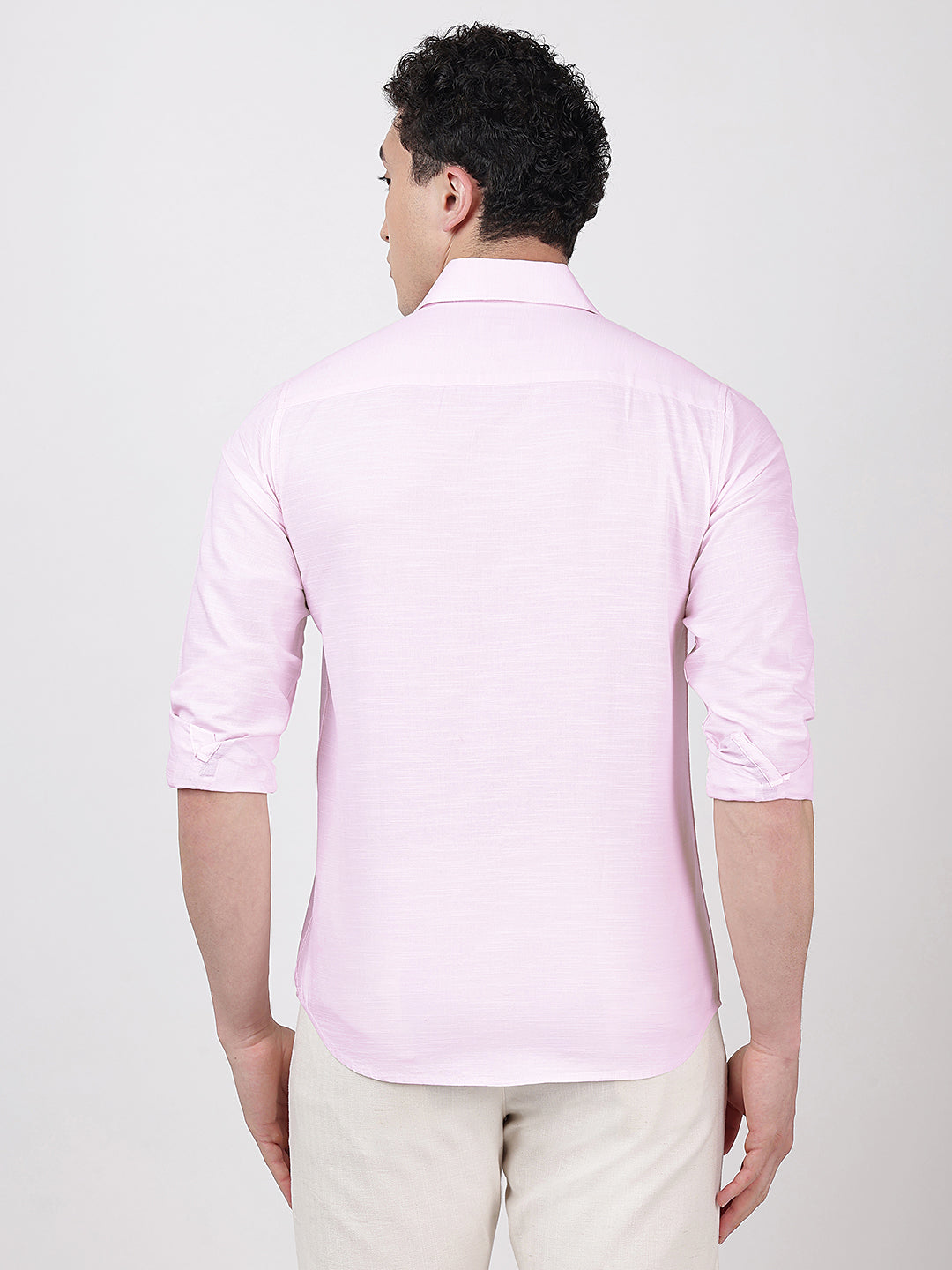 Solid Full Sleeves Baby Pink Slub Twill