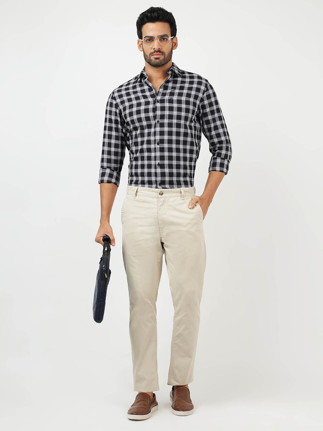 Check Long Sleeves Black & White (100% Cotton)