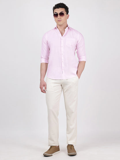 Solid Full Sleeves Baby Pink Slub Twill