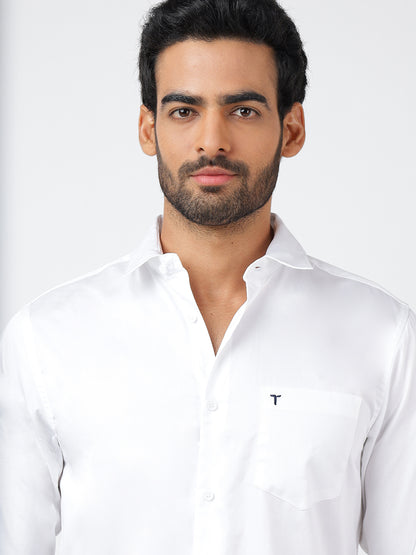 Solid Long Sleeves White Satin (100% Cotton)