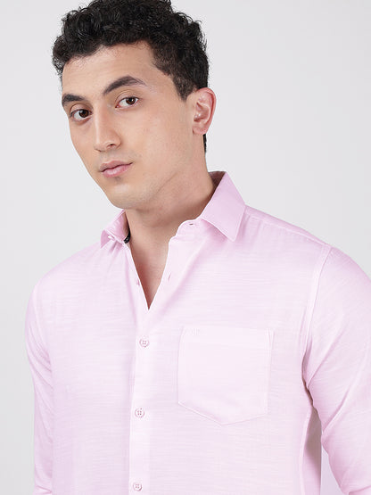 Solid Full Sleeves Baby Pink Slub Twill