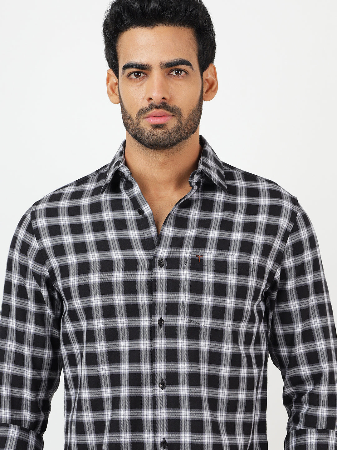 Check Long Sleeves Black & White (100% Cotton)