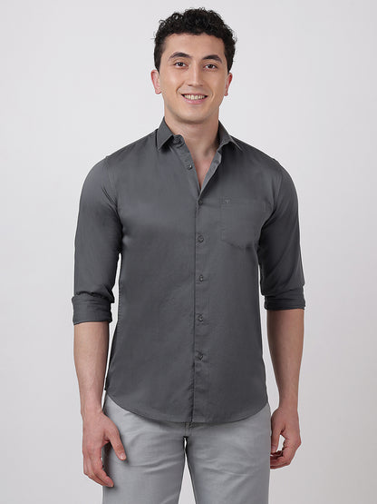 Solid Full Sleeves Dark Grey Satin