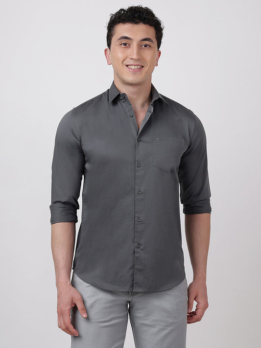 Solid Full Sleeves Dark Grey Satin